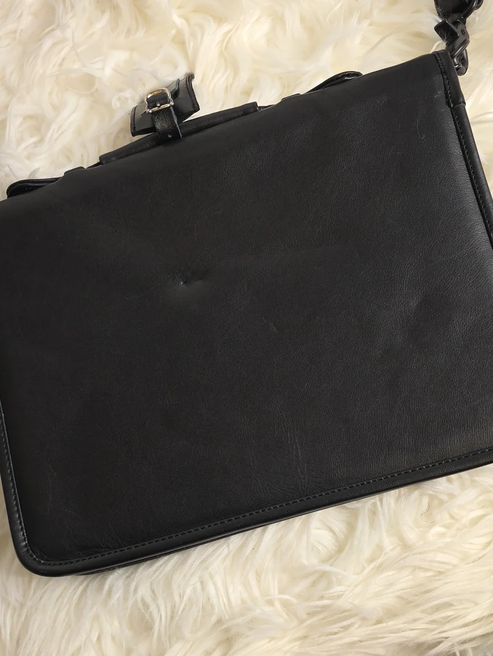 Think Pad Black Leather Laptop Messenger Bag Adjustable Strap Fits Ipad/tablet